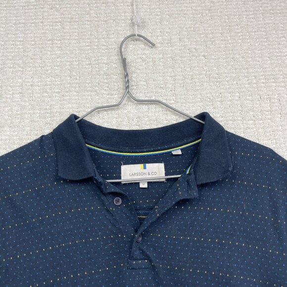 Larsson & Co Stockholm Men’s Polo Shirt Size M Blue / Yellow Polka Dot Collared - Picture 2 of 16